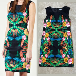 LINEA DOMANI Black Floral Sleeveless Dress Women’s Size 14 Zipper Back Tropical